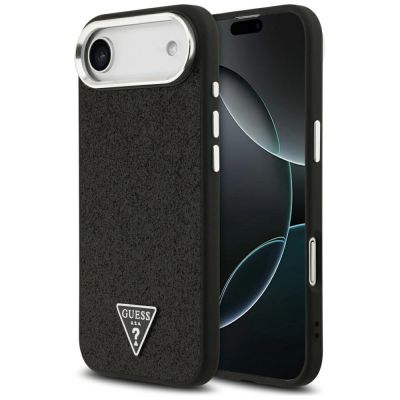 Guess Glitter Triangle Logo MagSafe Case für iPhone 17 Air - Schwarz