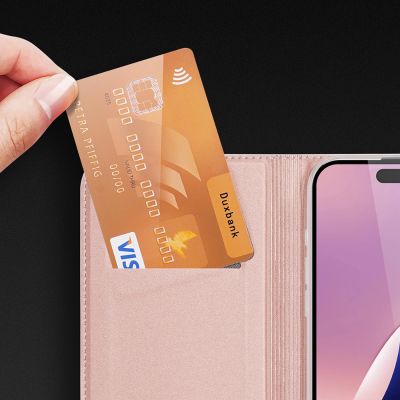 14. Dux Ducis Skin Pro Hülle für iPhone 16 Pro Max mit Klappe und Kartenfach – Pink
