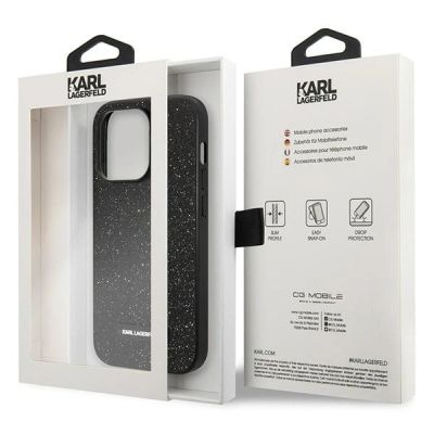 8. Karl Lagerfeld Glitzer-Logo-Hülle für iPhone 14 Pro Max – Schwarz