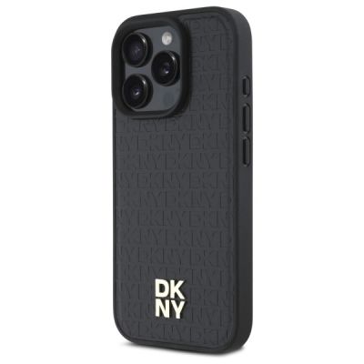 2. DKNY Repeat Pattern Stack Logo MagSafe-Hülle für iPhone 16 Pro – Schwarz