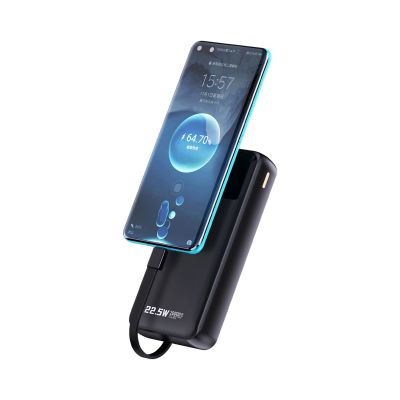 4. Dudao K15Pro Powerbank 20000 mAh 22,5 W PD USB-C / USB-A / integrierte Lightning und USB-C-Kabel – Schwarz