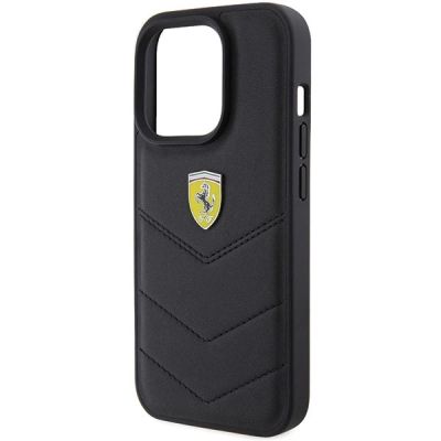 6. Ferrari Quilted Metal Logo-Hülle für iPhone 15 Pro – Schwarz