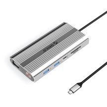 Orico XDR 12-in-1 USB-C Dockingstation mit USB-A, USB-C, HDMI 4K, VGA, RJ45, Gigabit PD 100W, SD- und microSD-Kartenleser – Silber
