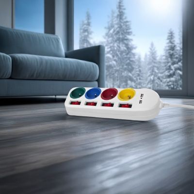 17. MACLEAN 4-fach Steckdosenleiste mit 2 USB-Anschlüssen MCE229W