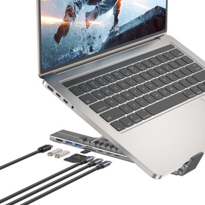 24. UNITEK Verstellbarer Laptopständer + Hub mit USB-C/A, HDMI 2.0, PD 100W