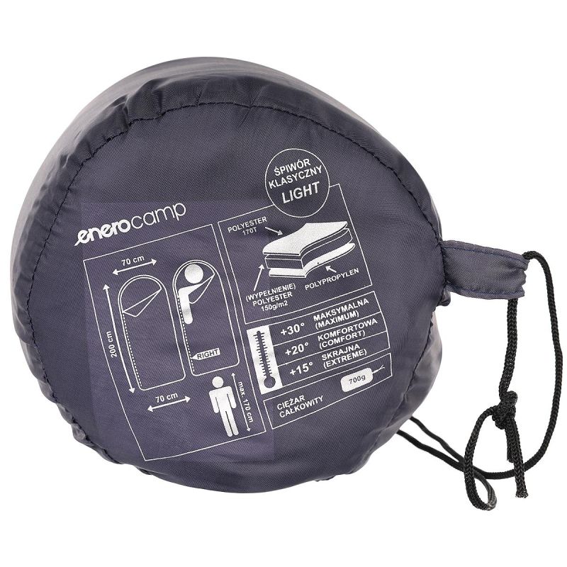 22. LEICHTER TOURISTEN-SCHLAFSACK 200X70CM GRAU ENERO CAMP
