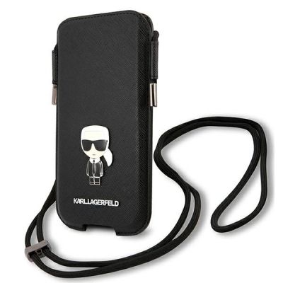 Karl Lagerfeld Saffiano Ikonik Karl 6,1'' Handtasche - Schwarz