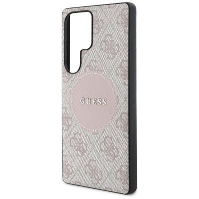 6. Guess 4G Round Patch Classic Logo MagSafe Hülle für Samsung Galaxy S25 Ultra Pink