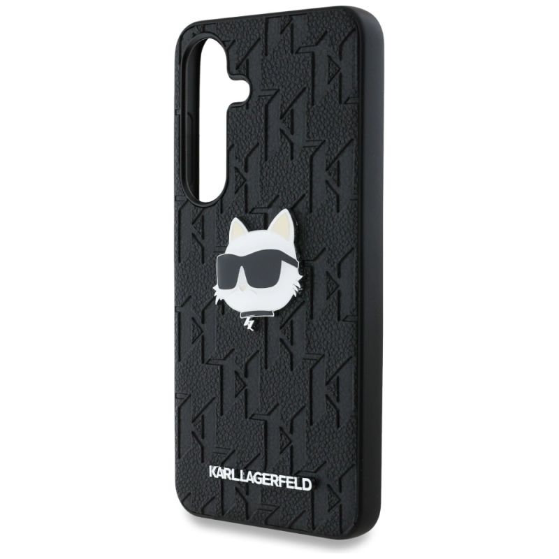 6. Karl Lagerfeld Leder-Hülle mit Monogramm-Pin-Logo und Choupette-Kopf für Samsung Galaxy S25, Schwarz