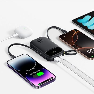 5. Baseus EnerFill FC31 20000 mAh 22,5 W Powerbank mit Digitalanzeige und 2 integrierten Kabeln (USB-C + Lightning) - Schwarz