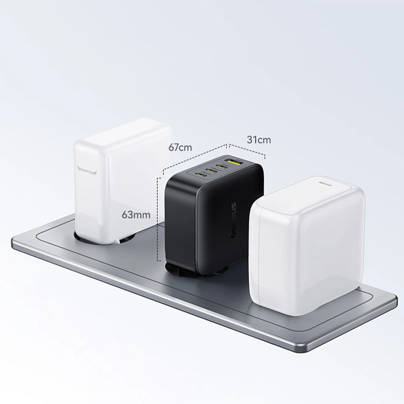 11. Baseus EnerFill FH11 GaN 140W Wandladegerät 3xUSB-C + 1xUSB-A - Schwarz