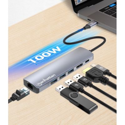 7. Manhattan 153959 Kabelgebundene Dockingstation USB 3.2 Gen 1 (3.1 Gen 1) Typ-C Silber