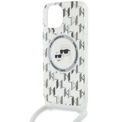 5. Karl Lagerfeld IML Crossbody Monogram Karl & Choupette Head MagSafe Hülle für iPhone 15 / 14 / 13 – Transparent