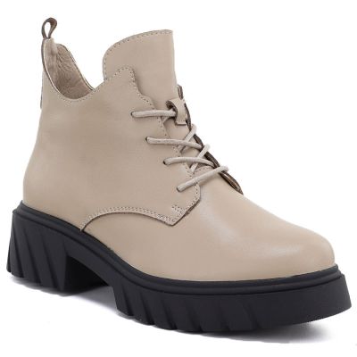 Beigefarbene Damen-Ankle-Boots aus Leder mit Plateau, Modell M.Daszyński SFY2502-11ac