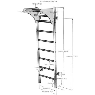 18. Turn-Wandbarren aus Holz und Metall mit 4 Griffen und passender Holzbank, 211 W