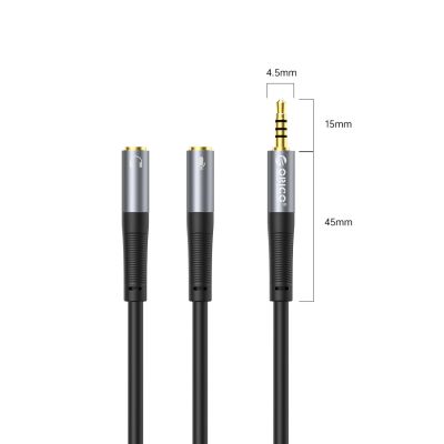 2. Orico AX2 Audioadapter, Mini-Klinkenstecker (3,5 mm), Kopfhörer- und Mikrofon-Splitter, 1 m – Schwarz
