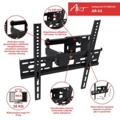 7. ART AR-53 TV-Wandhalterung (Ecke, schwenkbar, Wand, neigbar - 55"; max. 35 kg)
