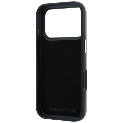 7. Karl Lagerfeld Saffiano Hülle mit Karl & Choupette Köpfen Pins & Logo für iPhone 18 Pro Max / 17 Pro Max - Grau