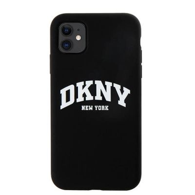 8. DKNY Liquid Silicone MagSafe Hülle für iPhone 11/Xr, Weiß, mit aufgedrucktem Logo, Schwarz