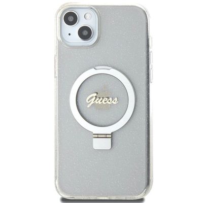 3. Guess GUHMP15MHRSGSD iPhone 15 Plus / 14 Plus 6,7" transparent/transparentes Hardcase Ring Stand Script Glitter MagSafe