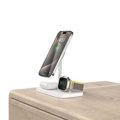 7. Tech-Protect QI15W-A22 induktives MagSafe-Ladegerät mit 3in1 MagSafe-Ständer für Smartphone / Apple Watch / AirPods – Weiß