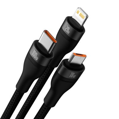 2. Baseus Flash Series II USB Typ C / USB Typ A Kabel - USB Typ C / Lightning / Micro USB 100 W 1,2 m schwarz (CASS030101)
