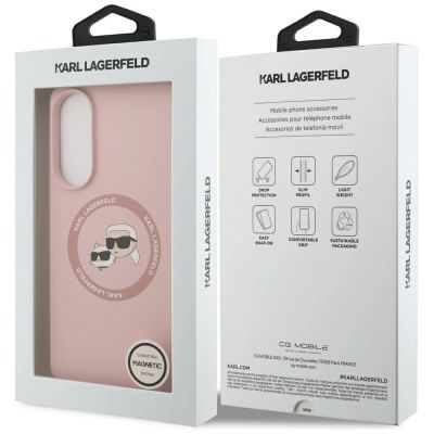 8. Karl Lagerfeld Silikon Nauble Heads And Circle MagSafe Hülle für Samsung Galaxy S25 Edge - Pink
