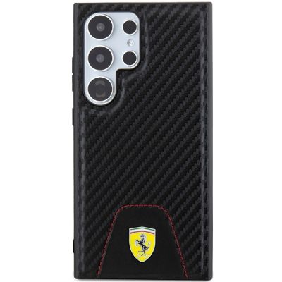 3. Ferrari Carbon Stitched Bottom Case für Samsung Galaxy S24 Ultra – Schwarz