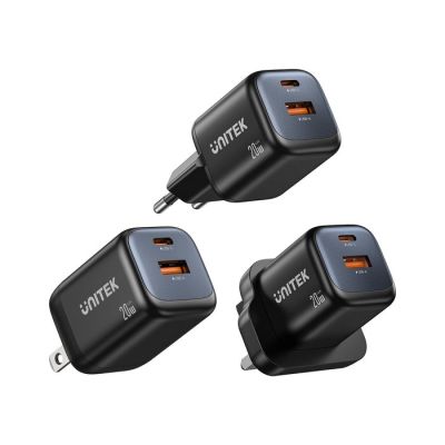 20. UNITEK 2X GAN Wandladegerät USB-C & USB-A 20W Schwarz