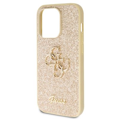 6. Guess GUHCP14LHG4SGD Hülle für iPhone 14 Pro – Gold Glitter Script Big 4G