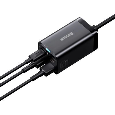 4. Baseus GaN3 Pro Schnellladegerät GaN 2 x USB Typ C / 2 x USB 65W PD, QC4.0+, AFC, PPS + Kabel USB Typ C - USB Typ C 1m schwarz (CCGP040101)