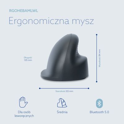 14. R-Go Tools R-Go HE Basic Vertikalmaus, ergonomische Maus, mittlere Größe (Handlänge 165–185 mm), Linkshänder, Bluetooth