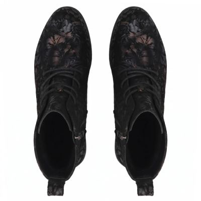 5. Schwarze Damen-Ankle-Boots aus Leder mit Blumenmuster, Filippo DBT8283