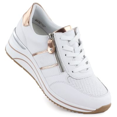 Weiße Damen-Keilsneaker aus Leder von Remonte Rieker (Modell D0T04-80)