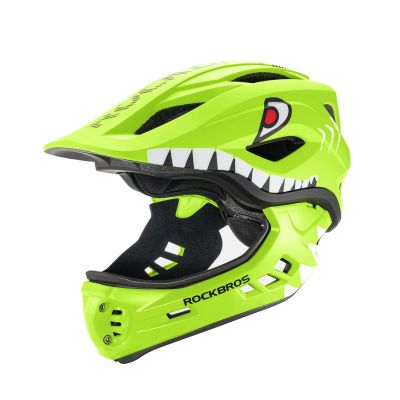 Rockbros TT-32004 Shark Kinderfahrradhelm mit abnehmbarem Kinnschutz, Größe M (54-58) – Grün