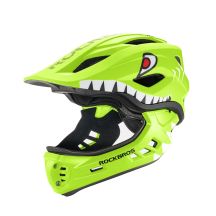 Rockbros TT-32004 Shark Kinderfahrradhelm mit abnehmbarem Kinnschutz, Größe M (54-58) – Grün