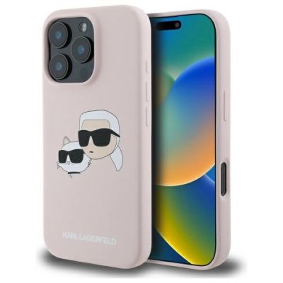 Karl Lagerfeld Silikon Nauble Heads Print MagSafe Case für iPhone 16 Pro Max - Pink