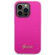 3. Guess Silikonhülle mit Vintage-Goldlogo für iPhone 14 Pro Max – Fuchsia