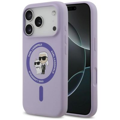 Karl Lagerfeld Silicone Karl&Choupette Ring MagSafe Hülle für iPhone 18 Pro / 17 Pro – violett