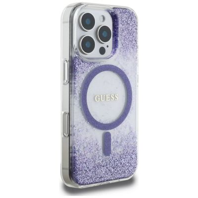 4. Guess HC Resin Bottom Glitter MagSafe Case für iPhone 16 Pro Max - Lila