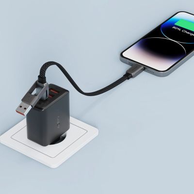 7. Acefast C13-05 USB-C - USB-A / USB-C Kabel 480Mb/s 3A 0,2m - Schwarz