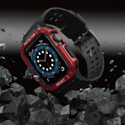 6. Schutzarmband für Apple Watch 38/40/41 mm Panzergehäuse-Armband - Schwarz, Rot