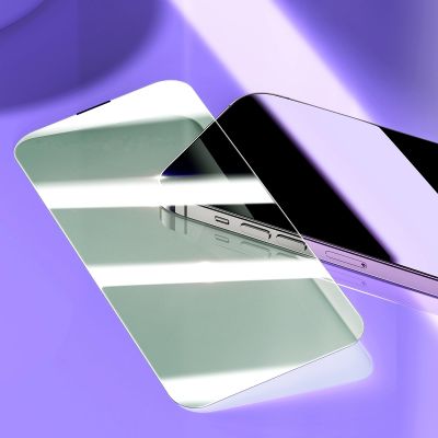 11. Baseus Vollbild-Hartglas für iPhone 14 Pro Max mit Anti-Blaulichtfilter und 0,3-mm-Lautsprecherabdeckung + Montagerahmen