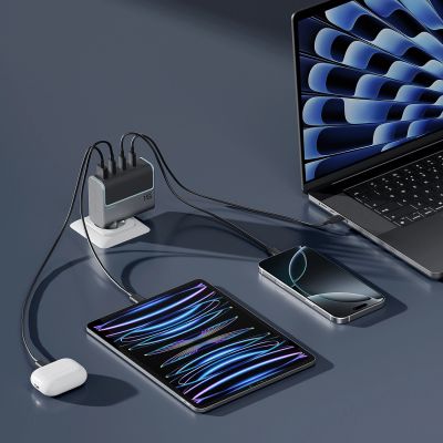 10. Cuktech AD1404UEU 140W GaN 3x USB-C + USB-A Wandladegerät mit USB-C-Kabel – Grau