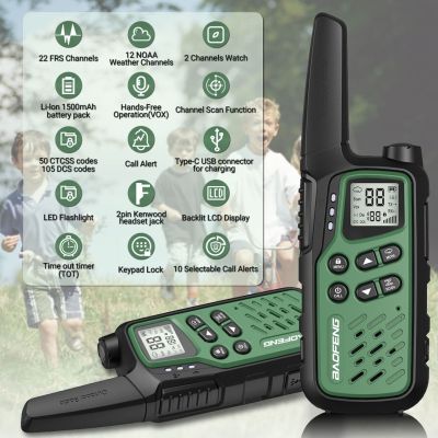 8. Baofeng BF-T25E Walkie-Talkie, grün, 2 Stück