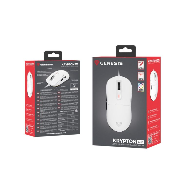3. Genesis Krypton 660 Gaming-Maus, beidhändig bedienbar, USB Typ-A, optisch, 12000 DPI