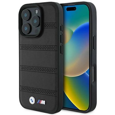 BMW M Perforated And Stitched Line MagSafe-Hülle für iPhone 16 Pro – Schwarz