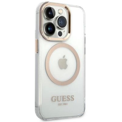 4. Guess GUHMP14XHTRMD iPhone 14 Pro Max 6,7 "Gold / Gold Hartschalenetui Metal Outline Magsafe
