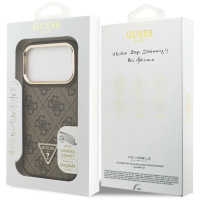 8. Guess 4G PU Dreieck-Logo & Standkamera Magsafe Hülle für iPhone 17 Pro - Braun