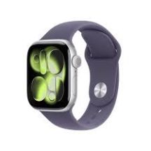 Apple Watch Series 11 GPS 42 mm Silbernes Aluminiumgehäuse mit Sportarmband in Lila Nebelgrau - M/L